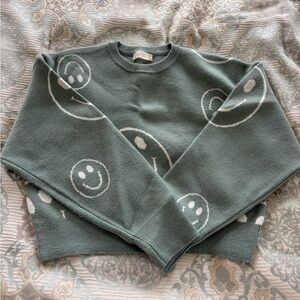 Altar’d State Green Cropped Smiley Face Sweater